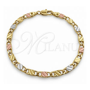 Pulsera Elegante 04.213.0389.07 Oro Laminado, Diseño de Mariner, Diamantado, Tres Tonos (Grosor 04 MM, 7 Pulgadas de Largo)