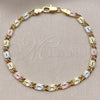 Pulsera Elegante 04.213.0391.07 Oro Laminado, Diamantado, Tres Tonos (Grosor 04.2 MM, 8 Pulgadas de Largo)