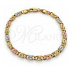 Pulsera Elegante 04.213.0391.07 Oro Laminado, Diamantado, Tres Tonos (Grosor 04.2 MM, 8 Pulgadas de Largo)