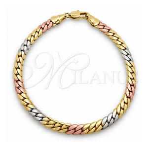 Pulsera Elegante 04.213.0392.07 Oro Laminado, Diseño de Miami Cubana, Pulido, Tres Tonos (Grosor 05.2 MM, 8 Pulgadas de Largo)