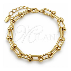 Pulsera Elegante 03.213.0458.07 Oro Laminado, Diseño de Herradura y Oval y Bola, Pulido, Tono Dorado (Grosor 07.5 MM, 7 Pulgadas de Largo)