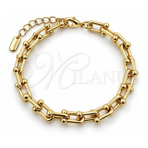 Pulsera Elegante 03.213.0459.07 Oro Laminado, Diseño de Herradura y Oval y Bola, Pulido, Tono Dorado (Grosor 07.2 MM, 7 Pulgadas de Largo)