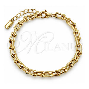 Pulsera Elegante 03.213.0460.07 Oro Laminado, Diseño de Herradura y Oval y Bola, Pulido, Tono Dorado (Grosor 05 MM, 7 Pulgadas de Largo)