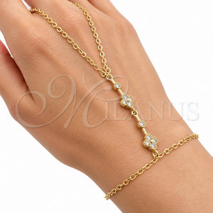 Pulsera Elegante 03.60.0191.07 Oro Laminado, Diseño de Trébol de Cuatro Hojas y Rolo, con Zirconia Cubica Blanca, Pulido, Tono Dorado (Grosor 02 MM, 7 Pulgadas de Largo)