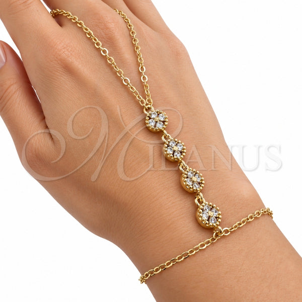 Pulsera Elegante 03.60.0192.07 Oro Laminado, Diseño de Trébol de Cuatro Hojas y Rolo, con Zirconia Cubica Blanca, Pulido, Tono Dorado (Grosor 02 MM, 7 Pulgadas de Largo)