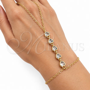 Pulsera Elegante 03.60.0194.07 Oro Laminado, Diseño de Corazón y Rolo, con Zirconia Cubica Blanca, Pulido, Tono Dorado (Grosor 02 MM, 7 Pulgadas de Largo)