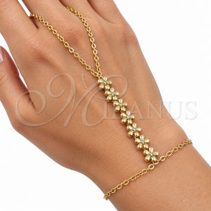 Pulsera Elegante 03.60.0196.07 Oro Laminado, Diseño de Flor y Rolo, con Zirconia Cubica Blanca, Pulido, Tono Dorado (Grosor 02 MM, 7 Pulgadas de Largo)