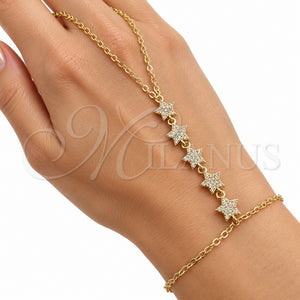 Pulsera Elegante 03.60.0199.07 Oro Laminado, Diseño de Estrella y Rolo, con Micro Pave Blanca, Pulido, Tono Dorado (Grosor 02 MM, 7 Pulgadas de Largo)