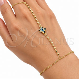 Pulsera Elegante 03.60.0202.07 Oro Laminado, Diseño de Trébol de Cuatro Hojas y Bola, con Zirconia Cubica Zafiro Azul y Turquoise, Pulido, Tono Dorado (Grosor 01.5 MM, 8 Pulgadas de Largo)