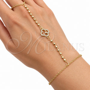 Pulsera Elegante 03.60.0204.1.07 Oro Laminado, Diseño de Trébol de Cuatro Hojas y Bola, con Zirconia Cubica Blanca, Pulido, Tono Dorado (Grosor 01.5 MM, 8 Pulgadas de Largo)