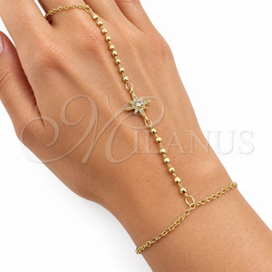 Pulsera Elegante 03.60.0205.07 Oro Laminado, Diseño de Estrella y Bola, con Zirconia Cubica Blanca y Micro Pave Blanca, Pulido, Tono Dorado (Grosor 01.5 MM, 8 Pulgadas de Largo)