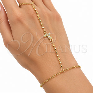 Pulsera Elegante 03.60.0206.07 Oro Laminado, Diseño de Mariposa y Bola, con Micro Pave Blanca, Pulido, Tono Dorado (Grosor 01.5 MM, 8 Pulgadas de Largo)