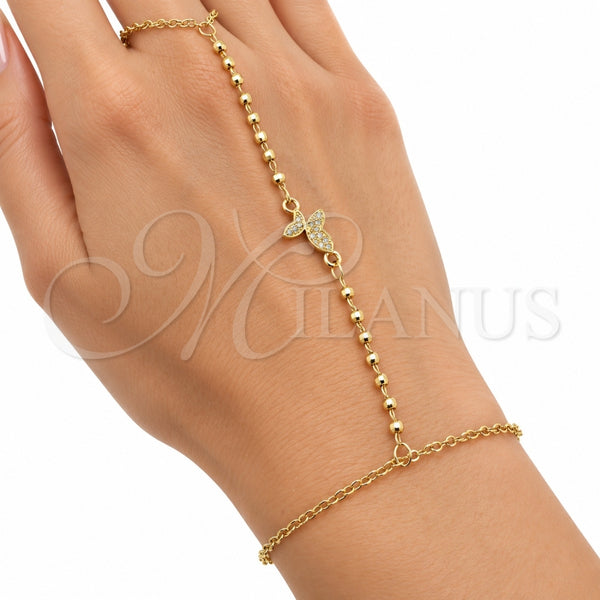 Pulsera Elegante 03.60.0206.07 Oro Laminado, Diseño de Mariposa y Bola, con Micro Pave Blanca, Pulido, Tono Dorado (Grosor 01.5 MM, 8 Pulgadas de Largo)