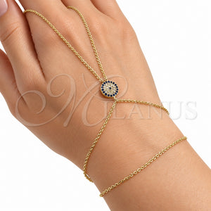 Pulsera Elegante 03.60.0208.14 Oro Laminado, Diseño de Ojo Griego y Rolo, con Micro Pave Zafiro Azul y Blanca, Pulido, Tono Dorado (Grosor 01 MM, 14 Pulgadas de Largo)