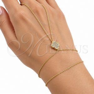 Pulsera Elegante 03.60.0209.14 Oro Laminado, Diseño de Trébol de Cuatro Hojas y Rolo, con Zirconia Cubica Blanca, Pulido, Tono Dorado (Grosor 01 MM, 14 Pulgadas de Largo)