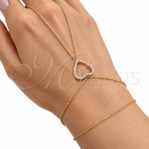 Pulsera Elegante 03.60.0210.14 Oro Laminado, Diseño de Corazón y Rolo, con Zirconia Cubica Blanca, Pulido, Tono Dorado (Grosor 01 MM, 14 Pulgadas de Largo)