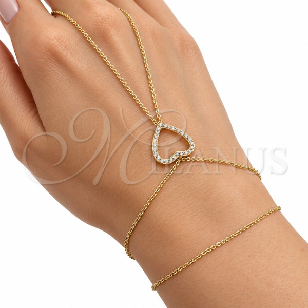 Pulsera Elegante 03.60.0210.14 Oro Laminado, Diseño de Corazón y Rolo, con Zirconia Cubica Blanca, Pulido, Tono Dorado (Grosor 01 MM, 14 Pulgadas de Largo)