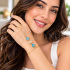 Pulsera Elegante 03.60.0211.07 Oro Laminado, Diseño de Corazón y Rolo, con Zirconia Cubica Blanca, Esmaltado Turquesa, Tono Dorado (Grosor 02 MM, 7 Pulgadas de Largo)