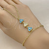 Pulsera Elegante 03.60.0211.07 Oro Laminado, Diseño de Corazón y Rolo, con Zirconia Cubica Blanca, Esmaltado Turquesa, Tono Dorado (Grosor 02 MM, 7 Pulgadas de Largo)