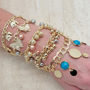 Kit Surtido de 15 Pulseras con Dijes de Verano de Oro Laminado al por mayor — SKU 141569