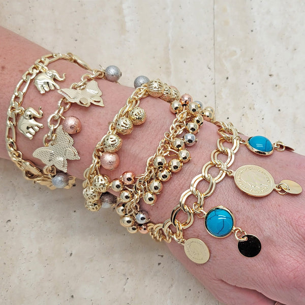Kit Surtido de 15 Pulseras con Dijes de Verano de Oro Laminado al por mayor — SKU 141569