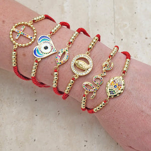 Kit Surtido de 18 Pulseras de Hilo Rojo de la Suerte de Oro Laminado al por mayor — SKU 141568