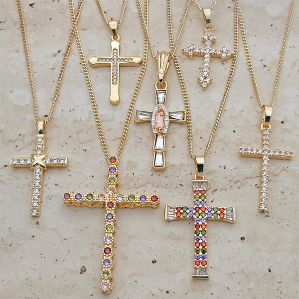 Kit Surtido de 25 Collares con Cruz y Zirconia de Oro Laminado al por mayor — SKU 132179