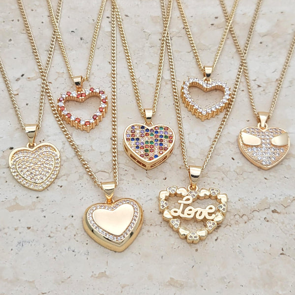 Kit Surtido de 25 Collares con Corazón y Zirconia de Oro Laminado al por mayor — SKU 132180