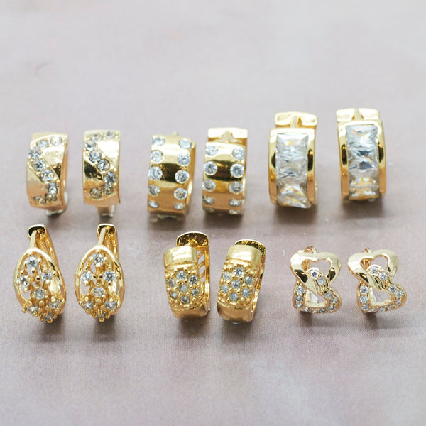 Kit Surtido de 40 Argollas Huggies con piedras blancas de Oro Laminado al por mayor — SKU 128012