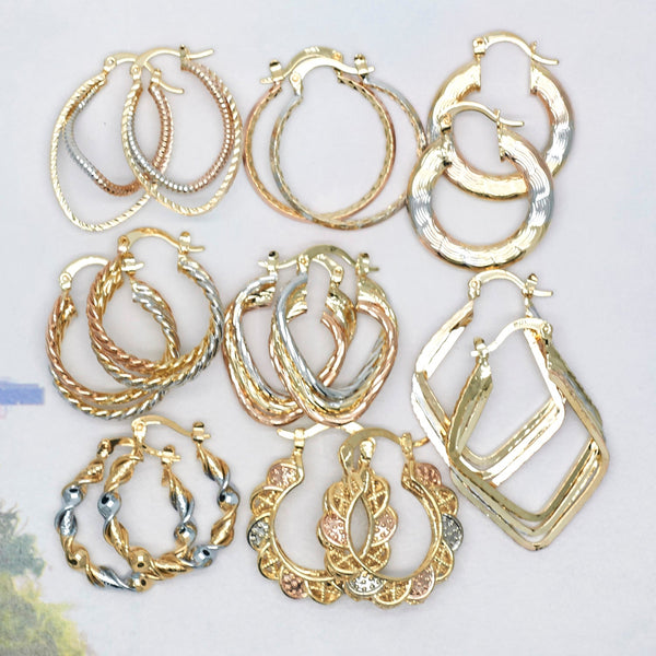 Kit Surtido de 30 Argollas medianas tricolor de Oro Laminado al por mayor — SKU 128007
