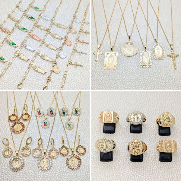 Kit Surtido de 24 Dijes Religiosos de Oro Laminado al por mayor — SKU 157015