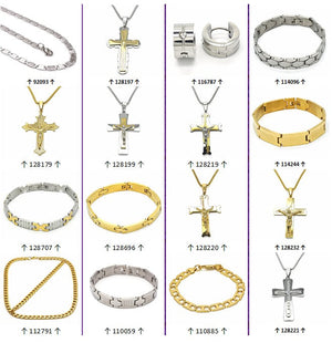 Kit Surtido de 66 piezas de Joyería para Caballero de Acero Inoxidable y Oro Laminado al por mayor — SKU 132085