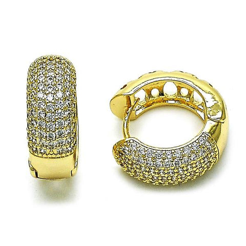 Argolla Huggie 02.283.0158.20 Oro Laminado, Diseño de Trebol de Cuatro Hojas, con Micro Pave Blanca, Pulido, Dorado