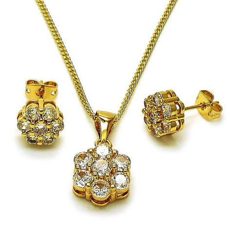 Juego de Arete y Dije de Adulto 10.342.0250 Oro Laminado, Diseño de Cluster, con Zirconia Cubica Blanca, Pulido, Dorado