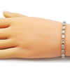 Pulsera Tennis 03.213.0345.07 Oro Laminado, Diseño de Baguette, con Zirconia Cubica Blanca, Pulido, Dorado