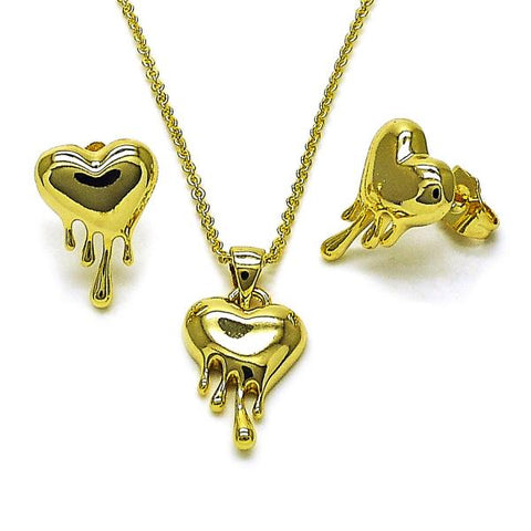 Juego de Arete y Dije de Adulto 10.156.0523 Oro Laminado, Diseño de Corazon, Pulido, Dorado