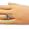 Anillo Multi Piedra 01.284.0108.4 Oro Laminado, Diseño de Osito y Baguette, Diseño de Osito, con Zirconia Cubica Negro y Micro PaveBlanca, Pulido, Dorado