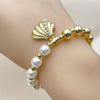 Pulsera Elegante 03.341.0252.07 Oro Laminado, Diseño de Concha y Bead Expandible, Diseño de Concha, con Perla Marfil y Zirconia CubicaRubi, Pulido, Dorado