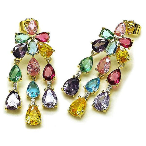 Arete Dormilona 02.436.0011 Oro Laminado, Diseño de Gota, con Zirconia Cubica Multicolor y Micro PaveBlanca, Pulido, Dorado