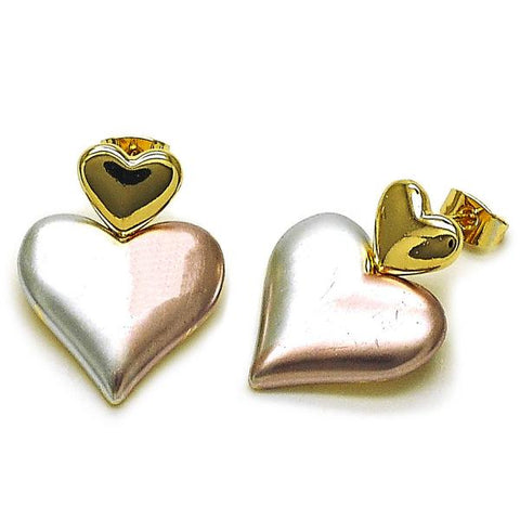 Arete Dormilona 02.170.0560.1 Oro Laminado, Diseño de Corazon, Pulido, Tricolor