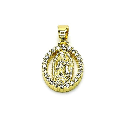 Dije Religioso 05.210.0007 Oro Laminado, Diseño de Guadalupe, con Zirconia Cubica Blanca, Pulido, Dorado