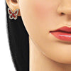 Arete Dormilona 02.344.0180 Oro Laminado, Diseño de Mariposa y Baguette, Diseño de Mariposa, con Zirconia Cubica Granate y Blanca, Pulido, Dorado