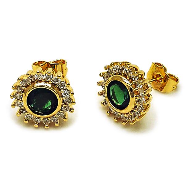 Arete Dormilona 02.344.0172 Oro Laminado, Diseño de Cluster, con Zirconia Cubica Verde y Blanca, Pulido, Dorado