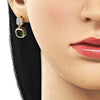 Arete Dormilona 02.344.0176 Oro Laminado, con Zirconia Cubica Verde y Blanca, Pulido, Dorado
