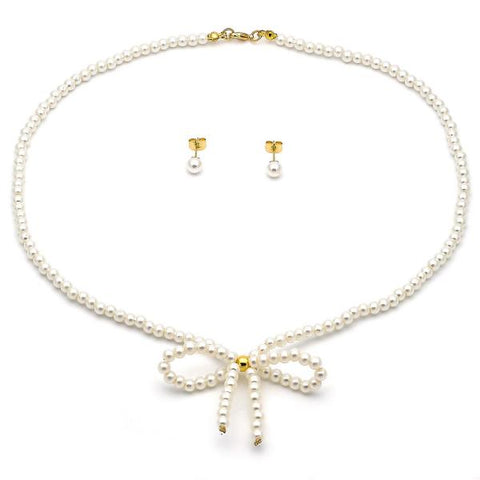 Collar y Arete 06.417.0001 Oro Laminado, Diseño de Arco y Bola, Diseño de Arco, con Perla Marfil, Pulido, Dorado