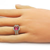Anillo Multi Piedra 01.196.0037.1 Oro Laminado, Diseño de Cluster y Baguette, Diseño de Cluster, con Zirconia Cubica Rubi y Blanca, Pulido, Dorado