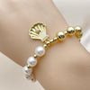 Pulsera Elegante 03.341.0248.07 Oro Laminado, Diseño de Concha y Bola, Diseño de Concha, con Perla Marfil y Micro PaveBlanca, Pulido, Dorado