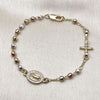 Pulsera Elegante 03.253.0030.08 Oro Laminado, Diseño de Guadalupe y Crucifijo, Diseño de Guadalupe, con Micro Pave Blanca, Diamantado, Tricolor