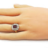 Anillo Multi Piedra 01.196.0032.1 Oro Laminado, Diseño de Cluster, con Zirconia Cubica Granate y Blanca, Pulido, Dorado