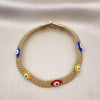 Pulsera Elegante 03.331.0213.1.08 Oro Laminado, Diseño de Ojo Griego y Bismarco, Diseño de Ojo Griego, Esmaltado Multicolor, Dorado